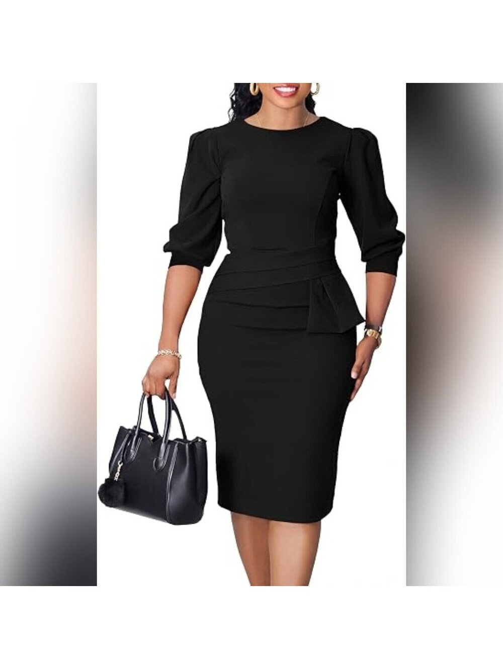 NWT Runwind 3/4 Sleeve Ruched Bodycon Pencil Midi Sheath Dress, XL